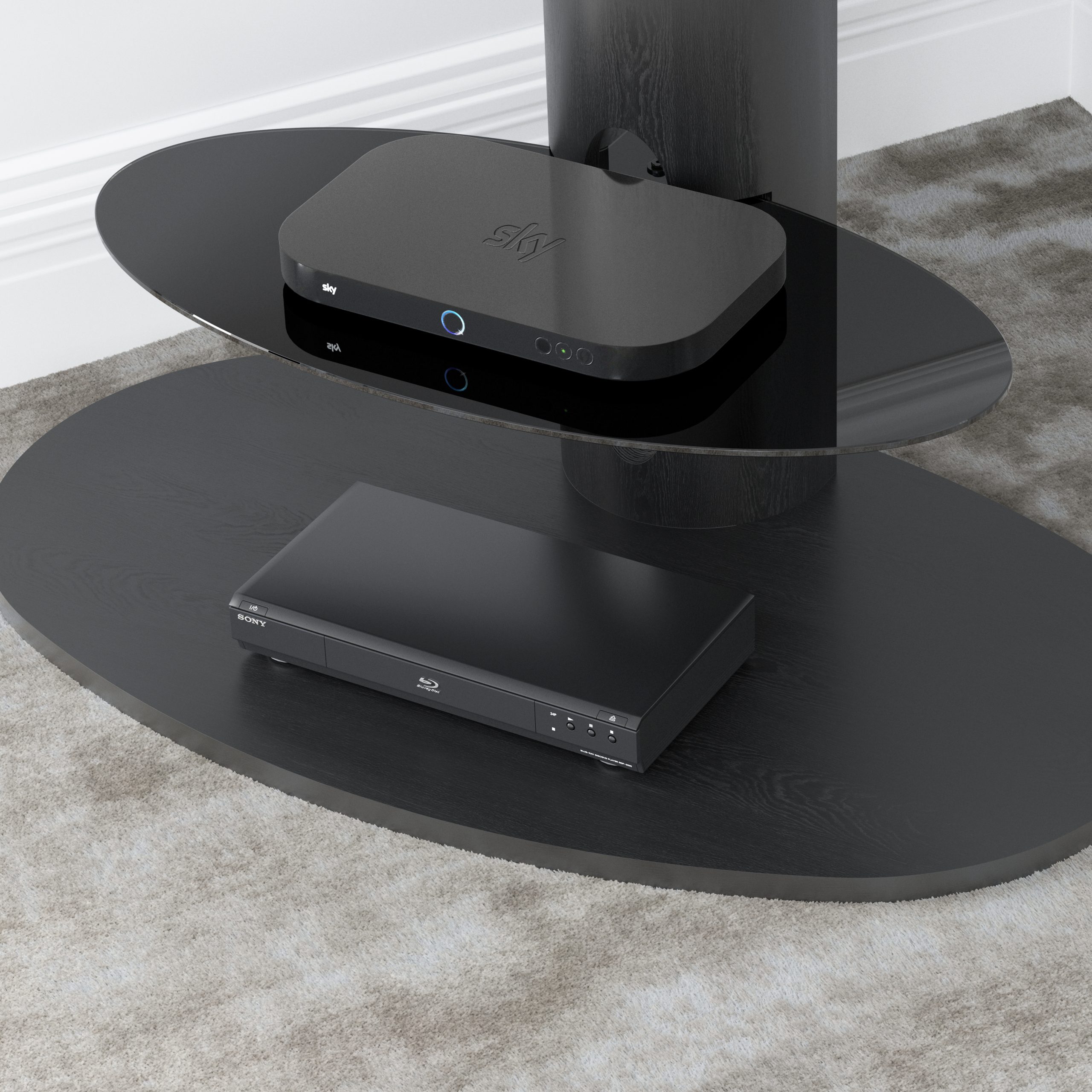 FSL930CHEB: Affinity Chepstow Oval Pedestal TV Stand (Black) - AVF