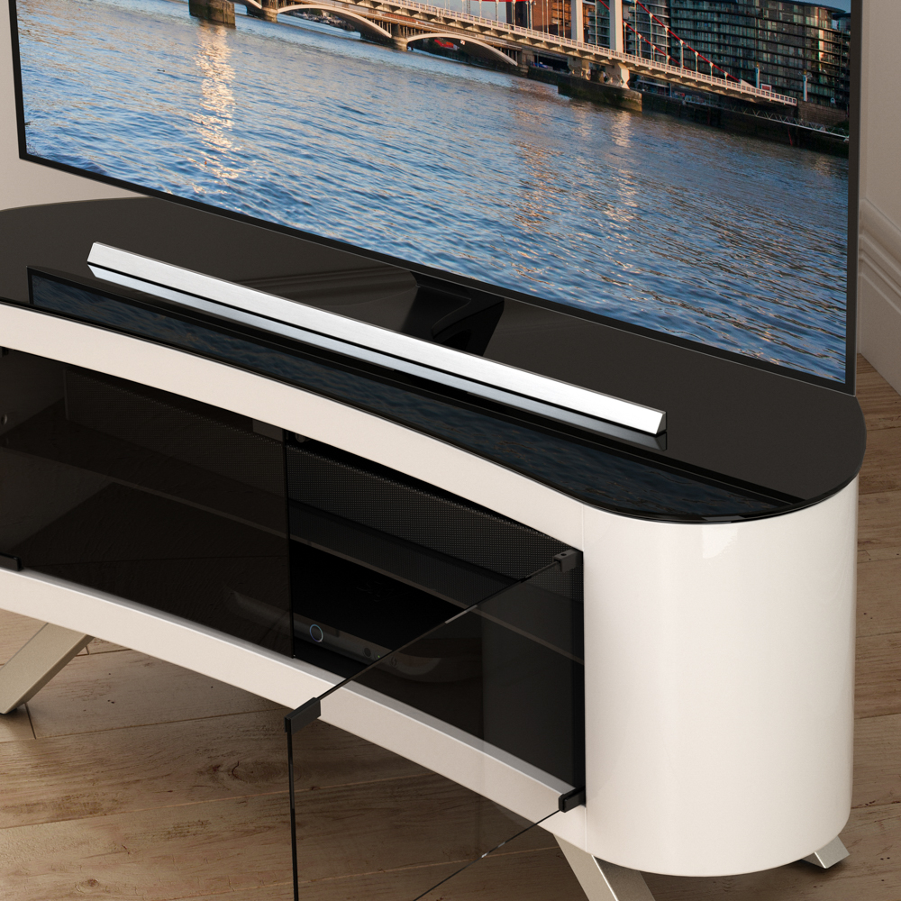 FS115BAYXGW: Affinity Premium - Bay Curved TV Stand (Gloss White 