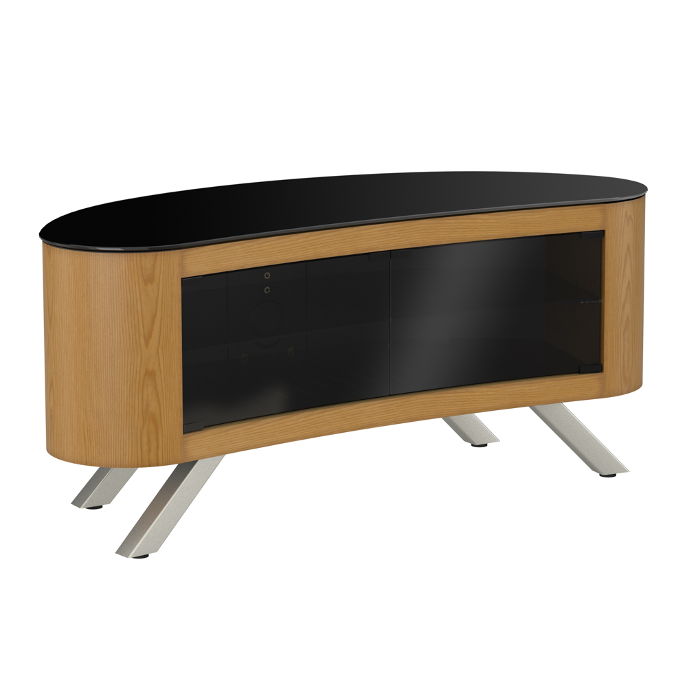 FS115BAYXO Affinity Premium Bay Curved TV Stand Oak AVF Premium