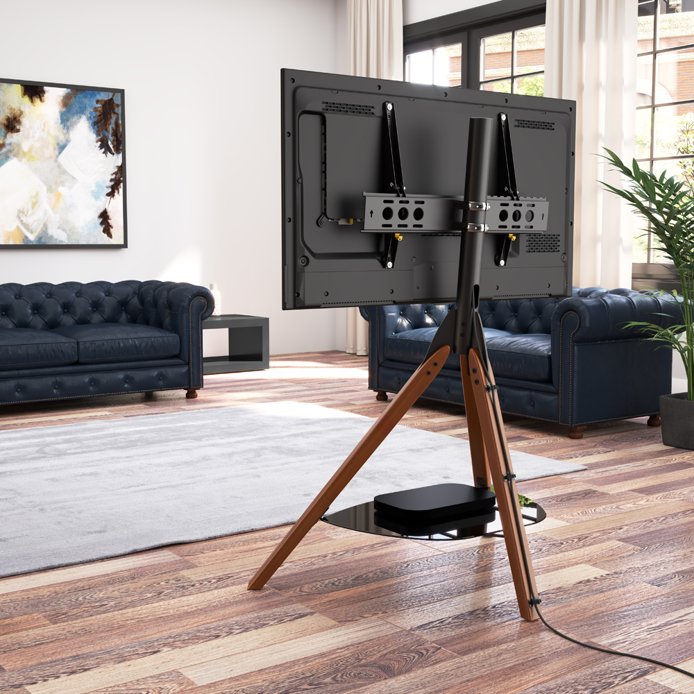 FSL1000HOXDWB: Hoxton Tripod TV Stand in Dark Wood / Black - AVF