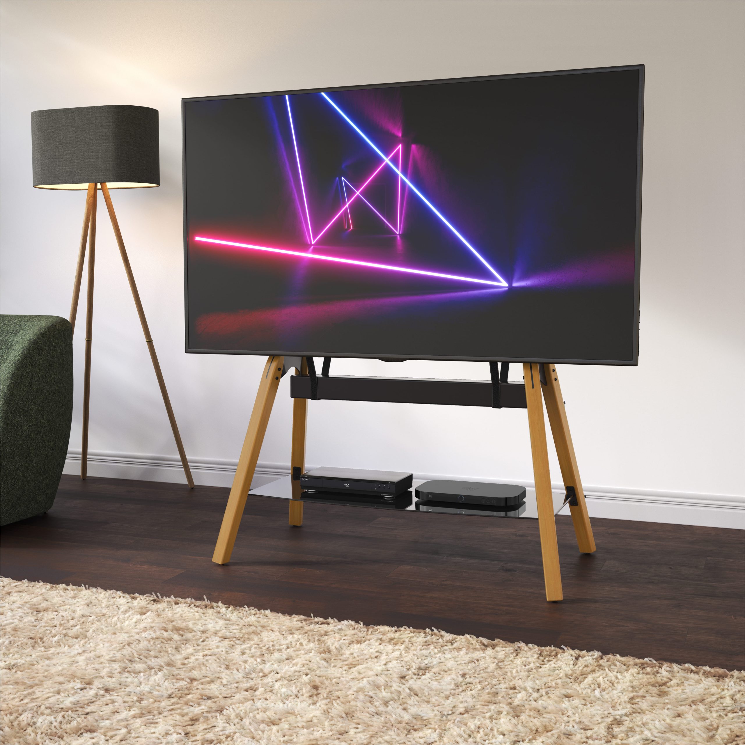 FSL1120HOQDWB: Hoxton Quad TV Stand - Light Wood - AVF Premium