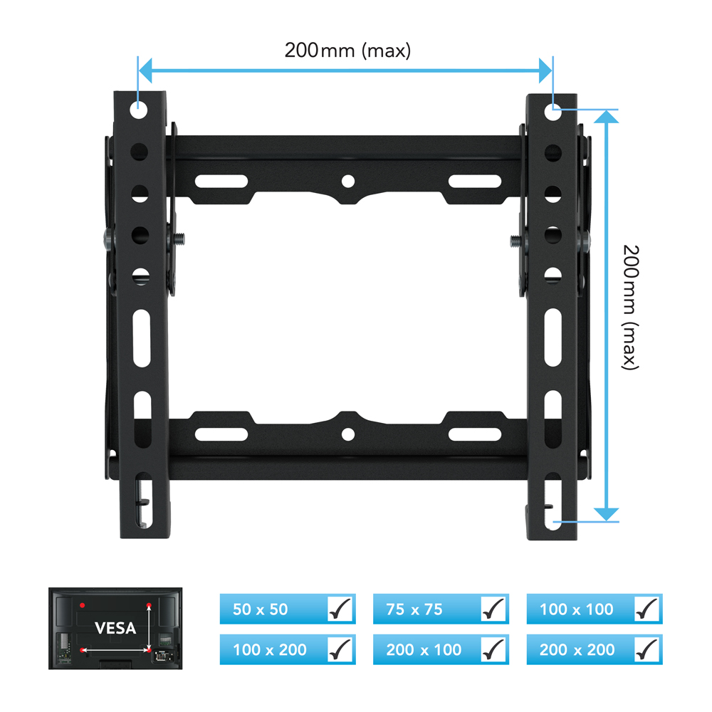 Wall mount KIVI Basic-22T Tilted, VESA 200x200