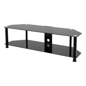SDC1400CMBB: Classic 1.4m Glass Corner TV Stand with Cable Management (Black)