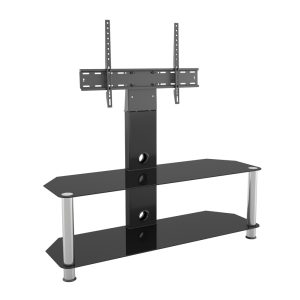 SDCL1140: Classic 1.14m Glass Corner TV Stand with Mount (Black & Chrome)