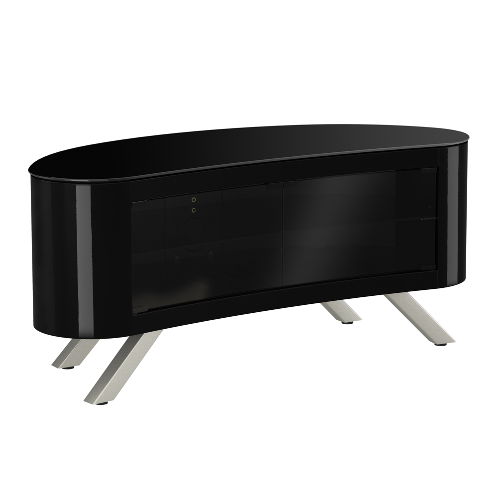 Black curved store tv stand