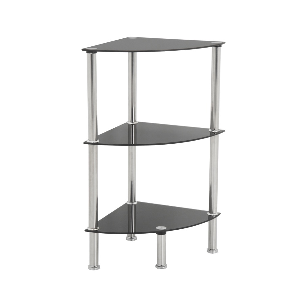 Black glass deals corner shelf unit