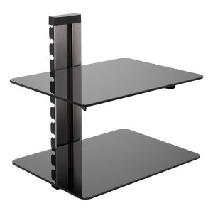 AS200BS: AV Accessory Shelving – 2 Shelves (Black Glass & Silver)