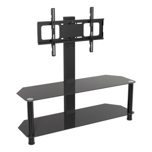 SDCL1140BB: Classic 1.14m Glass Corner TV Stand with Mount (Black)
