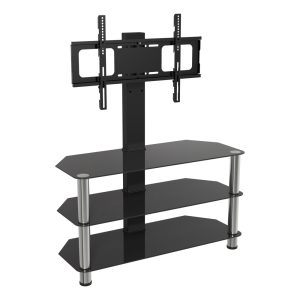 SDCL900: Classic 90cm Glass Corner TV Stand with Mount (Black & Chrome)