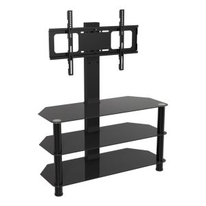 SDCL900BB: Classic 90cm Glass Corner TV Stand with Mount (Black)
