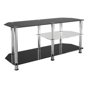 SDC1140-5-A: Classic Glass Gaming TV Stand, 44.9" Wide with Vertical Storage (Black & Chrome)