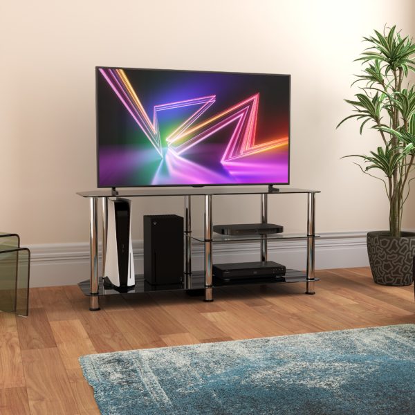 SDC1140-5-A: Classic Glass Gaming TV Stand with Vertical Storage